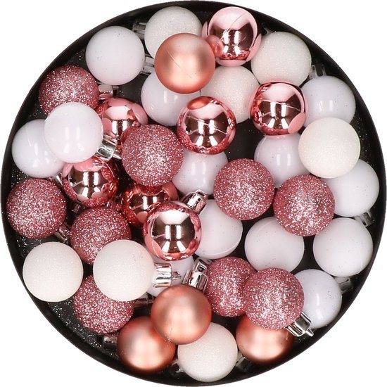 Set van 40x stuks kunststof kerstballen mix roze en wit 3 cm - Kerstversiering