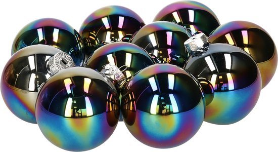 Decoris Kerstballen set - 10x stuks - glas - zwart/parelmoer - 6 cm - glans - kerstversiering