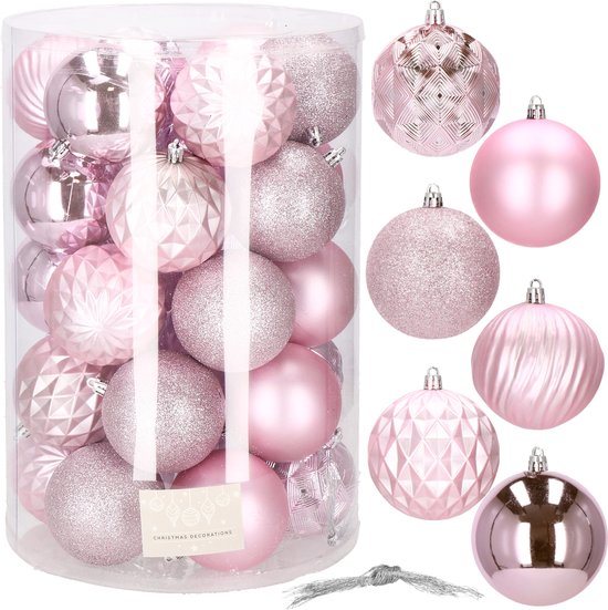 Springos Kerstballen | Kerstversiering | Onbreekbaar | 30 Stuks | 8 cm | Roze