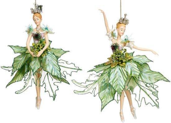 Goodwill Kersthanger Ballerina van Mark Roberts Groen-Goud H 23 cm LET OP Prijs Per Stuk
