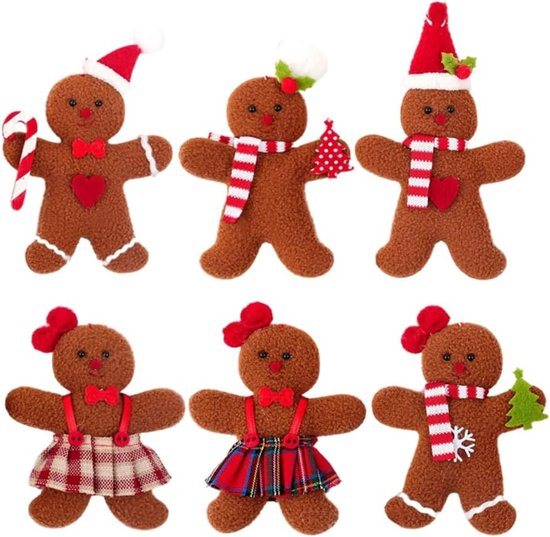 Kerstdecoratie Set - 6x Koekemannetjes & Koekevrouwtjes - Kersthangers Peperkoek figuren - Gingerbread Man Kerstversiering