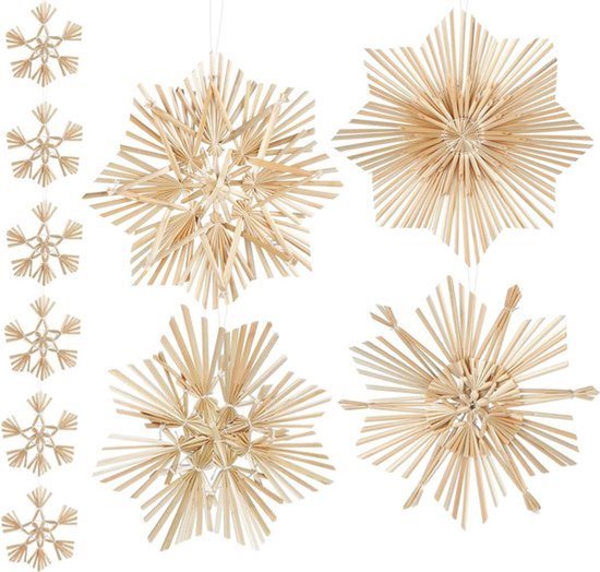 14-delige set strosterren kerstboomversiering - decoratie van stro - boomversiering kerstdecoratie - feestelijke kerstversiering
