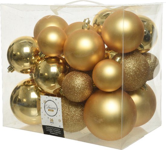 Decoris Kerstballen - 26x st - goud - 6-8-10 cm - kunststof - kerstversiering