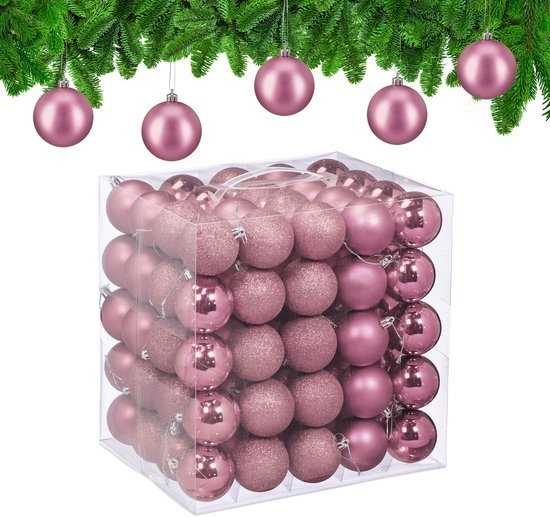 kerstballen set van 100 - Ø 6 cm - kunststof - onbreekbaar - roze