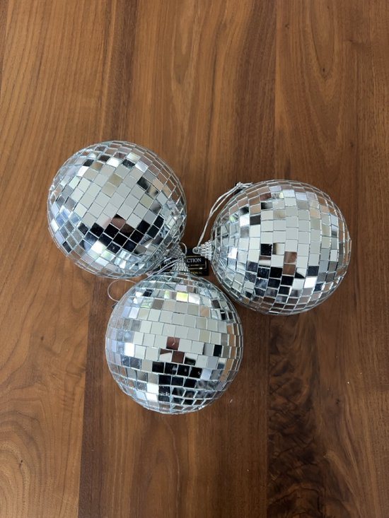 3 Ornamenten Disco Ball Glass Silver 10cm