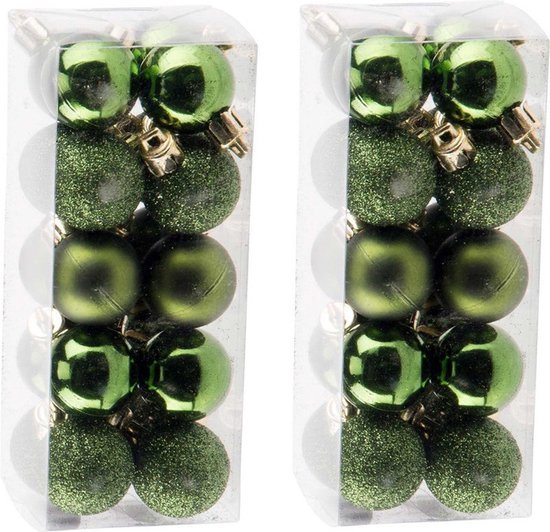 40x Appelgroene plastic mini kerstballen 3 cm - Mat/glans/glitter - Onbreekbare plastic kerstballen - Kerstboomversiering appelgroen