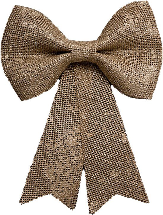 Feeric christmas Kerst strik - goud - jute - 24 cm - pailletten - kerststrikje - kerstversiering