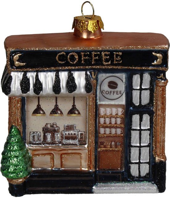 HD Collection glazen kerstornament kerst hanger koffie cafe 12.5 cm