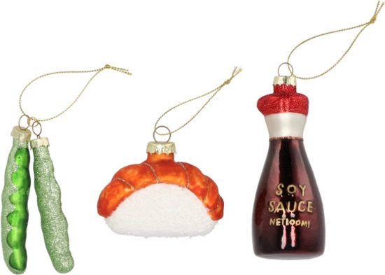 Daan Kromhout - Glazen kerstornamenten/Ballen - set van 3 - Sushi Lovers - Kerst - 5 x 12 cm