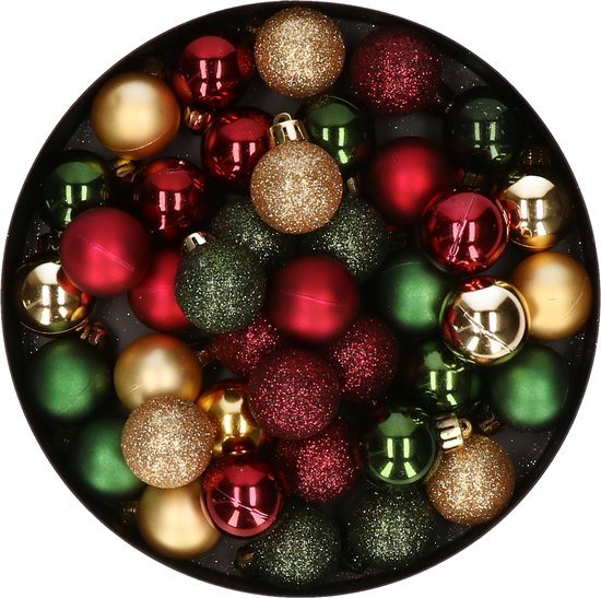 Kleine kerstballen - 42x st - donkergroen, donkerrood, goud - D3 cm - kerstversiering