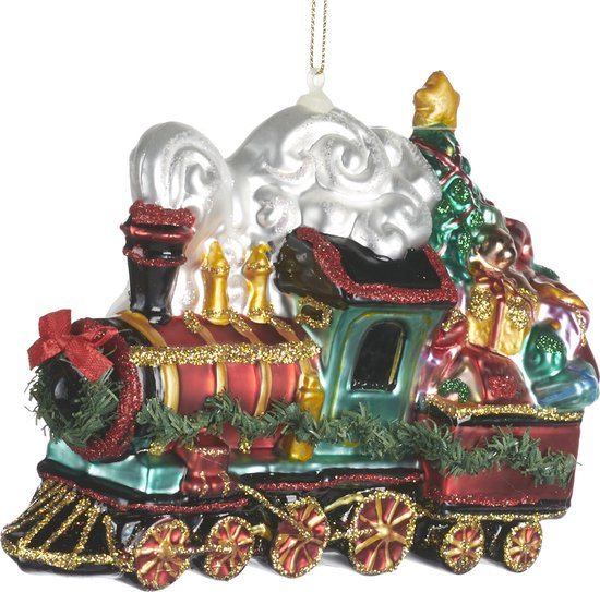 Goodwill Kerstbal-Trein met kerstkadootjes Rood-Groen H 16,5 cm