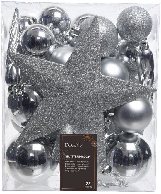 Decoris kerstballen - 33 stuks – kunststof - met piek