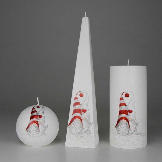 Kerst Kaarsen Set - Handgeschilderd -  Kabouter Love - Wit - kerst - kerstverlichting