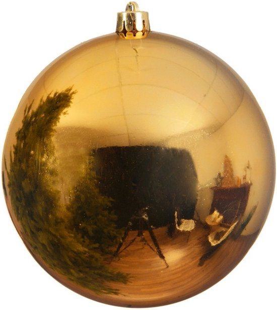 Decoris grote kerstbal - goud - glans - kunststof - 14 cm - onbreekbaar - kerstversiering - kerstboomversiering