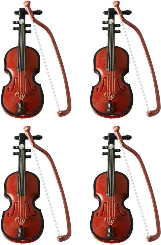 Miniatuur viool decoratie set - 4 stuks - Schattige kerstornamenten - Perfect voor feestelijke versiering en cadeau-ideeën