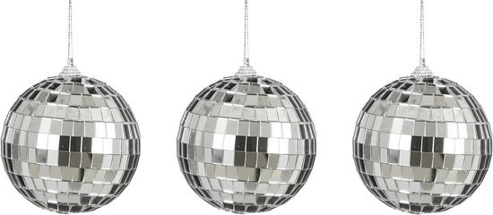 House of Seasons Discobal kerstballen - 3x st- zilver - 8 cm - foam - spiegelbol