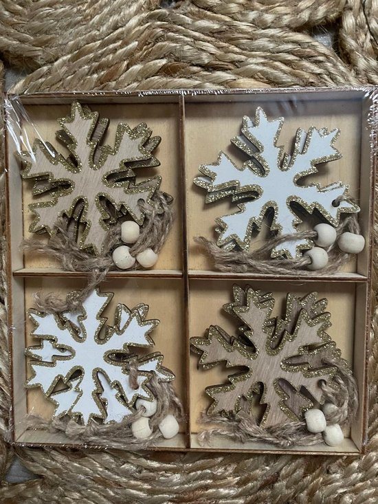Mooie houten Kerst hangers - Kerststdecoratie - kerstboomversiering - Christmas - IJs pegels - Kristallen - Naturel - Glitter Goud | Decoratie - Hanger - Ornamenten Versiering - Kerst tak - Feestdagen | Peuterspeelzaal - School - DH collection