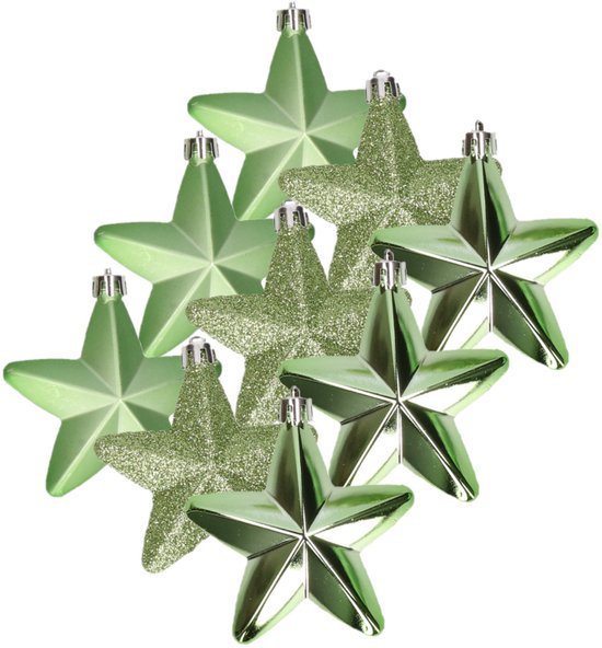 Decoris kersthanger sterren - 12x st - groen - 7 cm - kunststof - kerstornamenten - kerstversiering
