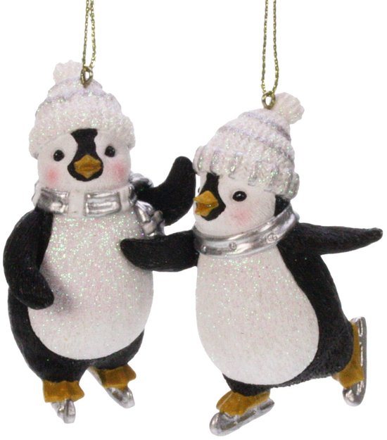 Ornament Pinguïn op schaatsen 2ass, 4x4x8cm