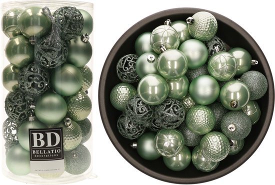 Bellatio Decorations Kerstballen - 74x st - mintgroen - D6 cm - kunststof - onbreekbaar - kerstversiering
