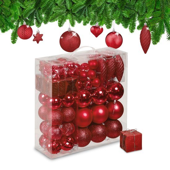kerstballen - set van 110 - met slinger - plastic - onbreekbaar - rood