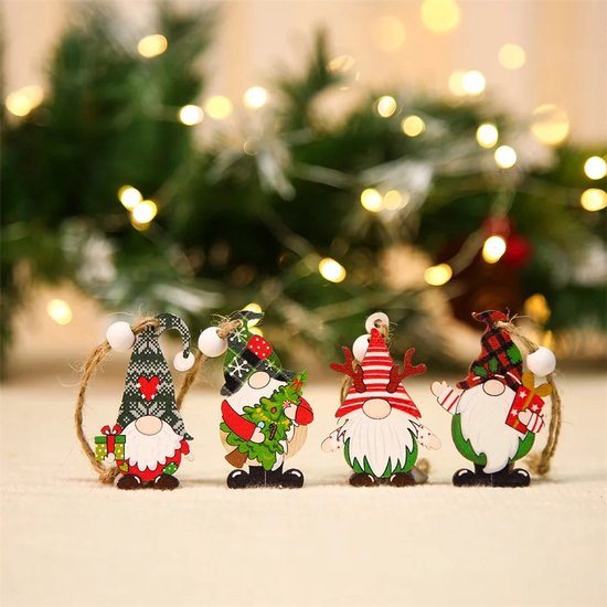 Without Lemon - Set van 12 - Houten Kerst Kabouters - Elfjes - Kerst Ornament - Kersthangers - Kerstboom - Versiering - Decoratie - Kerstcadeau - Duurzaam - Versie 2