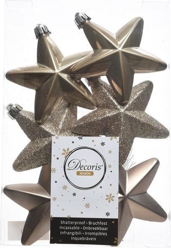 Decoris kersthangers - 6 stuks - 7.5cm - kunststof - mix