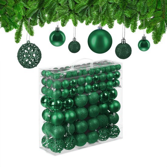 kerstballen - set van 150 - mat - glanzend - glitters - plastic - ∅ 3, 4, 6 cm - donkergroen