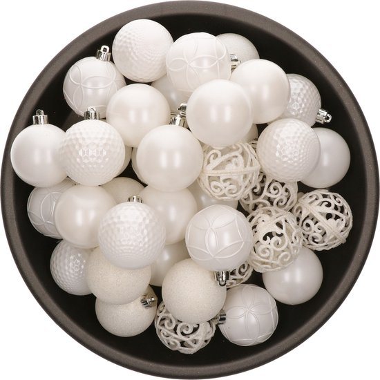 Bellatio Decorations kerstballen - 37x st - wit - 6 cm - kunststof - onbreekbaar - kerstversiering