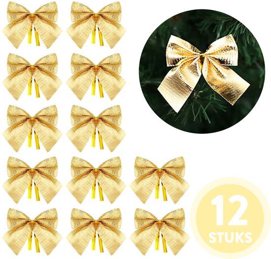 Kerstversiering - Kerstdecoratie voor binnen - Kerststrikjes goud - 12 stuks