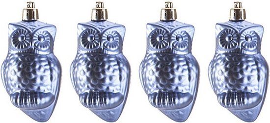 4x Kersthangers figuurtjes blauwe uilen 9 cm - uilen thema kerstboomhangers - kerstboomversiering