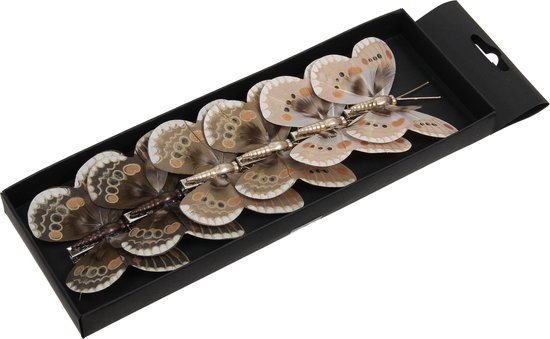 Othmar Decorations vlinders op clip - 6x st - bruin tinten - 8 cm - kunststof -kerstversiering
