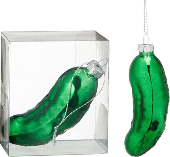 Kersthanger augurk - groen - 11 cm - glas - kerstornament - augurken figuurtje - kerstversiering - kerstboomversiering