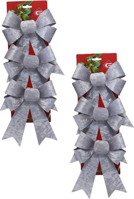 Gerimport Kerst ornamenten strikken - 6x st - zilver - 15 x 24 cm - kerstboomstrikjes