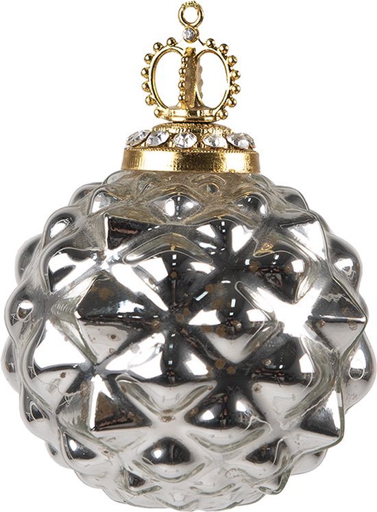 Clayre & Eef Kerstbal Overig Ø 8 cm Zilverkleurig Glas Kerstballen