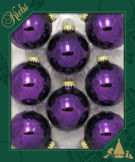 Krebs Kerstballen - 8x st - koning paars - 7 cm - glas - glans - kerstversiering - kerstboomversiering