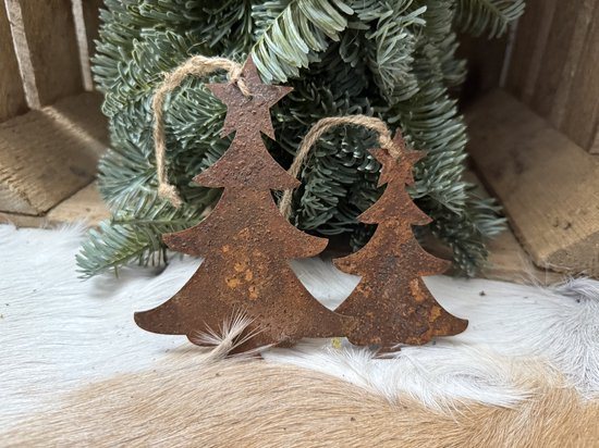 Het Bloemenerf - Set van 2 landelijke roest kerstboomhangers / kerstboom / kersthanger / decoratie