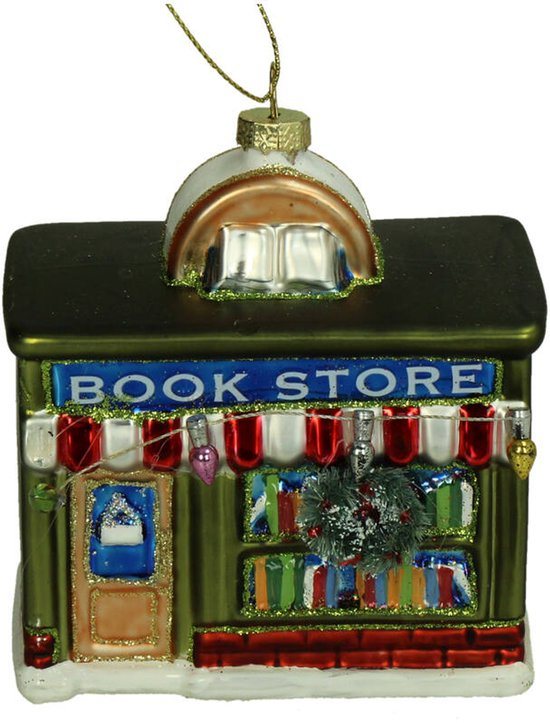 HD Collection glazen kerstornament kerst hanger Book Store boekenwinkel 10 cm