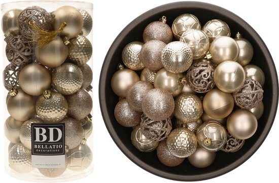 Bellatio Decorations Kerstballen - 74x st - champagne - D6 cm - kunststof - onbreekbaar - kerstversiering