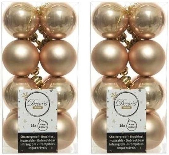 32x Donker parel/champagne kunststof kerstballen 4 cm - Mat/glans - Onbreekbare plastic kerstballen - Kerstboomversiering