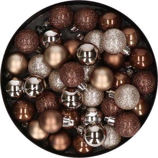 Set van 40x stuks kunststof kerstballen mix donkerbruin en champagne 3 cm - Kerstversiering