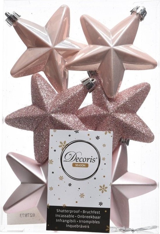 Decoris kersthangers - 6 stuks - 7.5cm - kunststof - mix