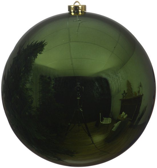Decoris Kerstbal - donkergroen - groot - 14 cm - kunststof - glans - kerstversiering