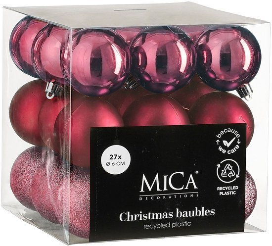 Mica Decorations Kerstballen Set - 27 Stuks - Ø6 cm - Onbreekbaar - Fuchsia