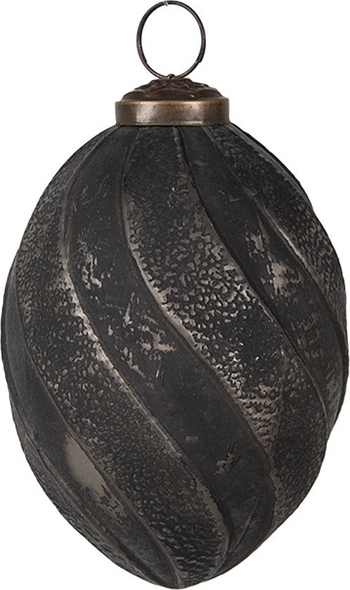 Clayre & Eef Kerstbal Overig Ø 7x10 cm Zwart Glas Kerstballen