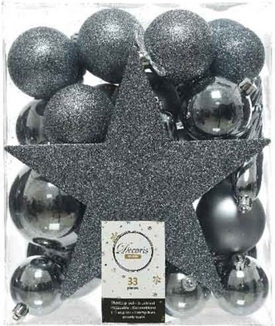 Decoris kerstballenmix - 33 stuks - 5/6/8cm - met piek - kunststof