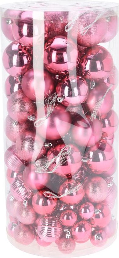 Niceey Kerstballen - 100 Stuks - Kerstballenset - Kerstballen Kunststof - Kerstversiering - Kerstdecoratie - Donker Roze