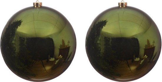 2x Grote donkergroene kunststof kerstballen van 14 cm - glans - donkergroene kerstboom versiering