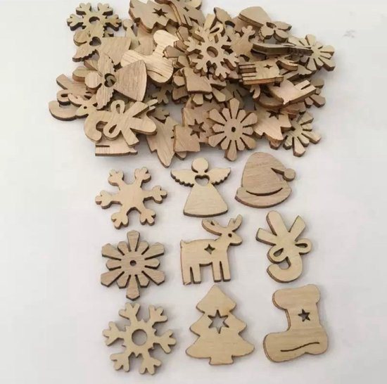 Akyol - Kerstboomhangers - mini Kerstboom Versiering- kerst ornamenten - knutselen kerst - tafel decoratie kerst - Set 50 stuks -mini houten kerst accesoires - kerstversiering – kerst - feestdagen -kerst tafel decoratie - houten kerst decoratie