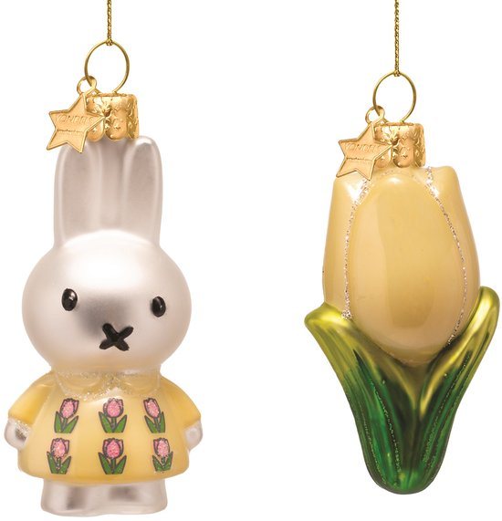 Vondels paashanger nijntje met gele jurk en tulp 6cm multi 2 stuks